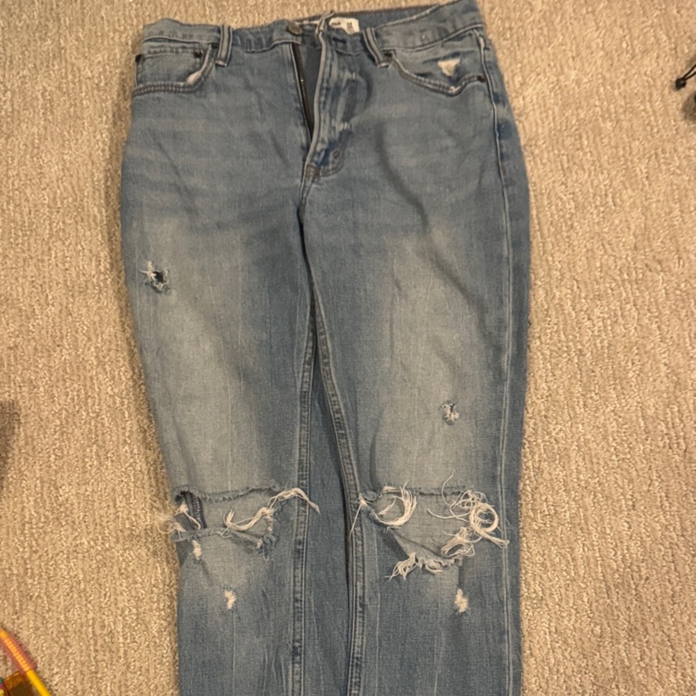 Abercrombie & Fitch Light Blue Distressed Straight Leg Jeans